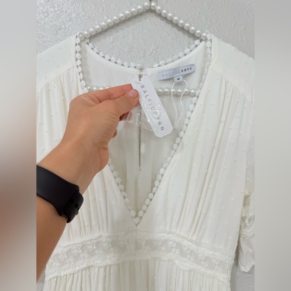 Baltic Born Rayne Deep V Swiss Dot Ivory Maxi Dress Wedding Anniversary Size M - Picture 5 of 12